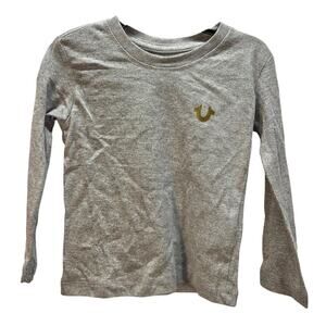 True Religion Gold Graphic Letters Long Sleeve Tee Heather Gray Kids Boys 2T NWT